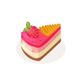 A piece of cake with strawberry. Decoration for menu, posters