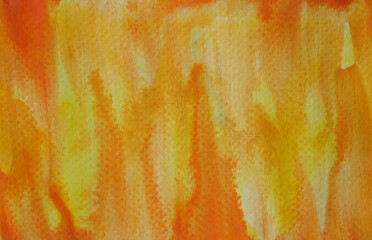Watercolor stroke and spray on white paper , Abstract background by hand drawn yellow with orange and red color liquid drip