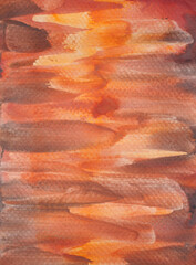 Watercolor stroke and spray on white paper , Abstract background by hand drawn brown with yellow with orange and red color liquid drip