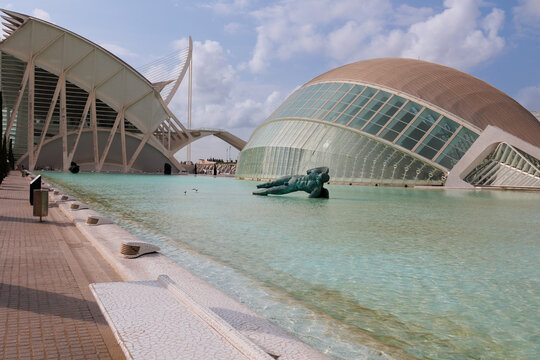 Valencia, Spain - july 2022: Hemisferic Cinema Building in Valencia - It is meant to Resemble a Giant Eye