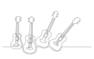 continuous line drawing four ukuleles - PNG image with transparent background