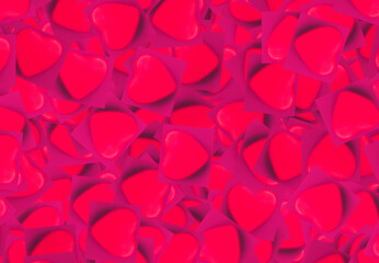 Pattern of red hearts for Valentine's Day on Magenta background. Gift wrapping paper design. Trendy Color of Year 2023