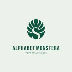Alphabet Letter S  typography Logo custom green monstera deliciosa logo design vector illustration © Bendazs