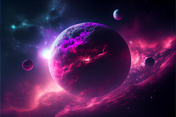 Fototapeta na wymiar Universe Background with planets Pink Purple 5k