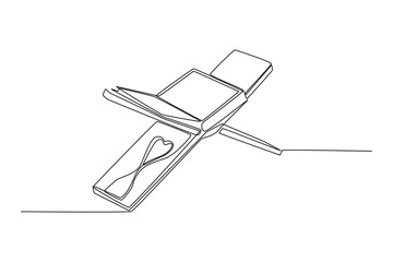 Continuous one line drawing open Quran on wooden board. Ramadan Concept. Single line draw design vector graphic illustration.