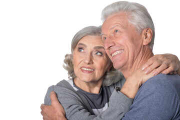 happy senior couple isolated on white background