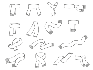 Collection of winter scarfs. Illustration on transparent background