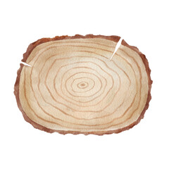 Wooden round panel with texture. Watercolor illustration isolated on white.