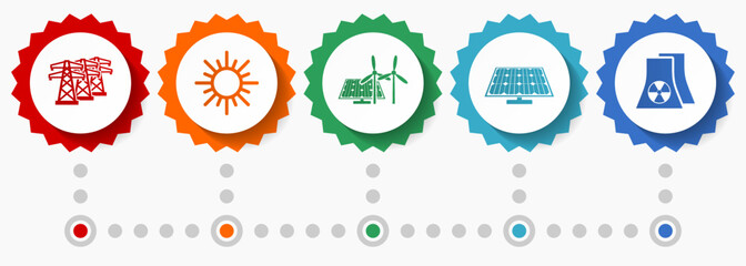 Renewable energy vector icons, power industry flat design web badges collection, business infographic template