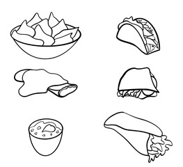 Vector Set of hand drawn Mexican food. Vector illustration in sketch style