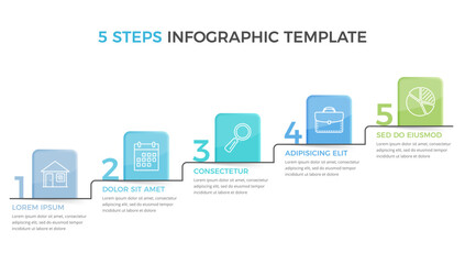 Infographic template with 5 steps with numbers and icons, workflow, process chart