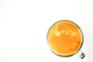 hot black coffee put on white table background