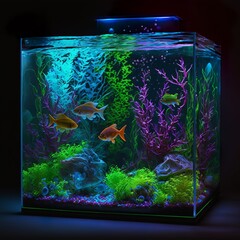  glow in the dark colorful aquarium with fish