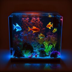  glow in the dark colorful aquarium with fish