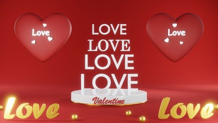 3D rendering of red podium for Valentine products on Valentine's Day.