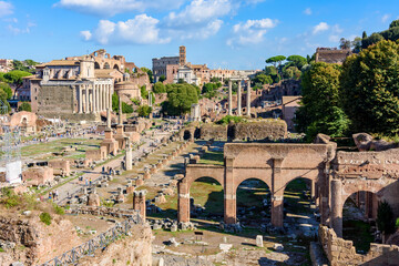 Fototapeta premium Ruins of Roman Forum in center of Rome, Italy