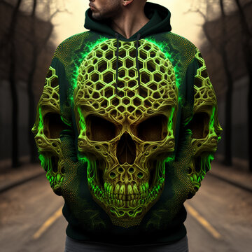 Hoodie with picture of a honeycomb skull