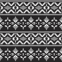 Native American Southwest, Aztec, Navajo seamless pattern. Tribal black and white geometric print. Ethnic design wallpaper, fabric, cover, textile, rug, blanket.