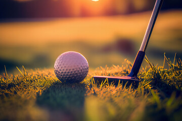 Nahaufnahme von einem Golfball im Gras auf dem Golfplatz - Ai generiert