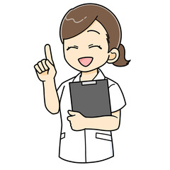 案内紹介するカルテを持った女性の看護師のイラスト