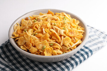 traditional indian spicy and crunchy cornflakes namkeen