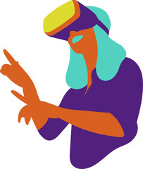 Man and woman in VR headset looking up at the objects in virtual reality