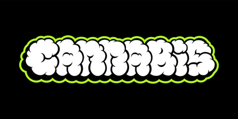 Cannabis Smoke Letters Sign Marijuana Package Sticker or T-shirt Design in Cartoon Graffiti Style Illustration.