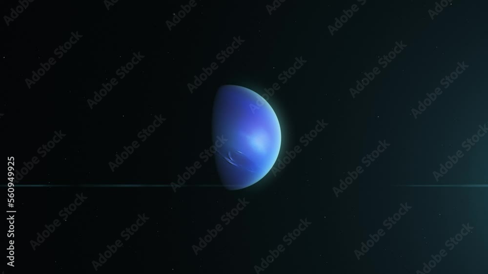 Wall mural realistic neptune planet rotating with glowing sun in the outer space. animation