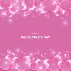 pink background with glass hearts for valentine's day
