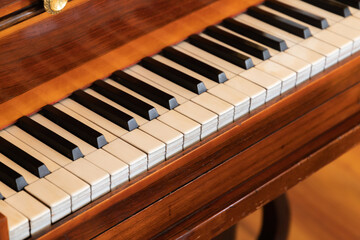 Fototapeta na wymiar Vintage piano keys, close up photo