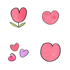 Vector Set of Pink Watercolor Hearts.