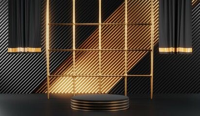 3D rendering of black podium background for black friday product on podium