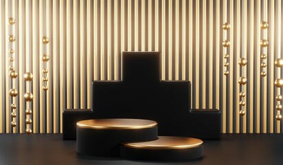 3D rendering of black podium background for black friday product on podium