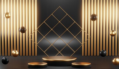 3D rendering of black podium background for black friday product on podium