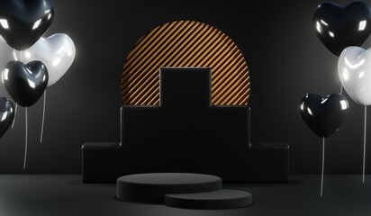 3D rendering of black podium background for black friday product on podium