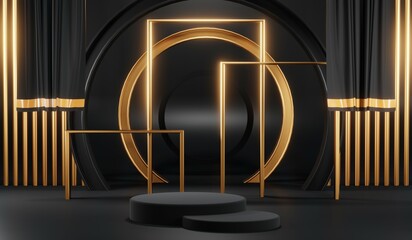 3D rendering of black podium background for black friday product on podium