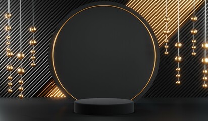 3D rendering of black podium background for black friday product on podium