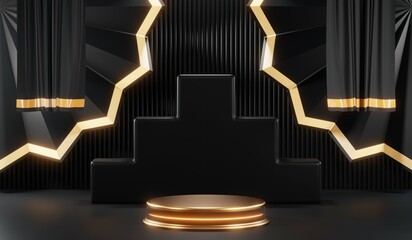 3D rendering of black podium background for black friday product on podium