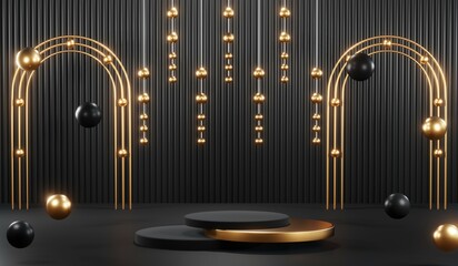 Obraz premium 3D rendering of black podium background for black friday product on podium