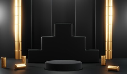 3D rendering of black podium background for black friday product on podium