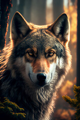 Wunderschöner Wolf im Wald - Ai generiert