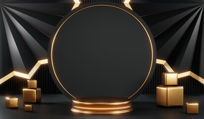 3D rendering of black podium background for black friday product on podium