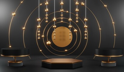 3D rendering of black podium background for black friday product on podium