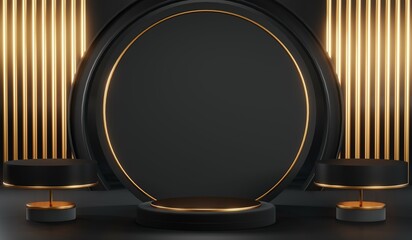 3D rendering of black podium background for black friday product on podium