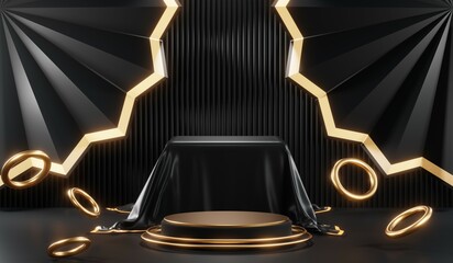 3D rendering of black podium background for black friday product on podium