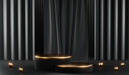 3D rendering of black podium background for black friday product on podium