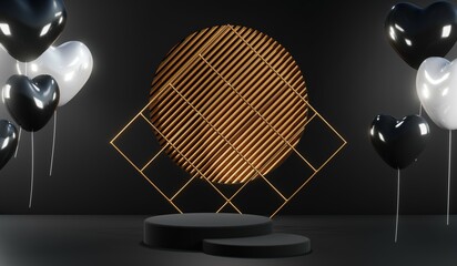 3D rendering of black podium background for black friday product on podium