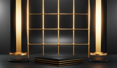 3D rendering of black podium background for black friday product on podium