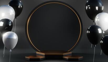 3D rendering of black podium background for black friday product on podium