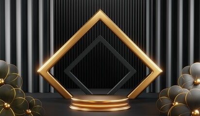 3D rendering of black podium background for black friday product on podium